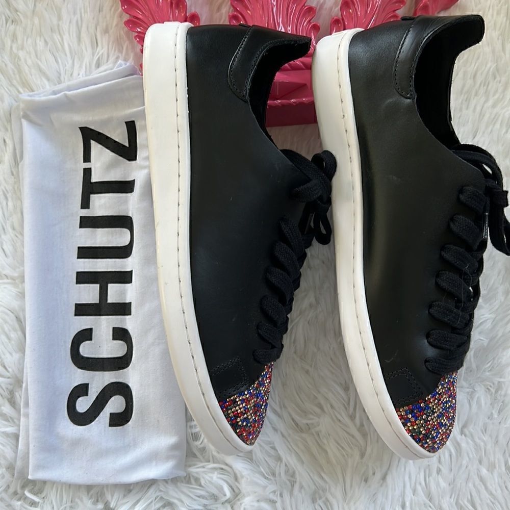 Schutz Sienna Rhinestone Toe Lace-up Sneaker in Black - Picture 13 of 13